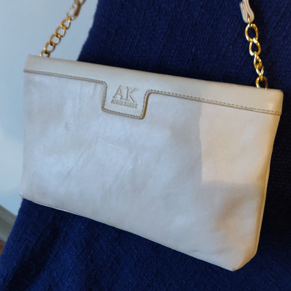 ANNE KLEIN BEIGE LEATHER CLUTCH  WITH STRAP